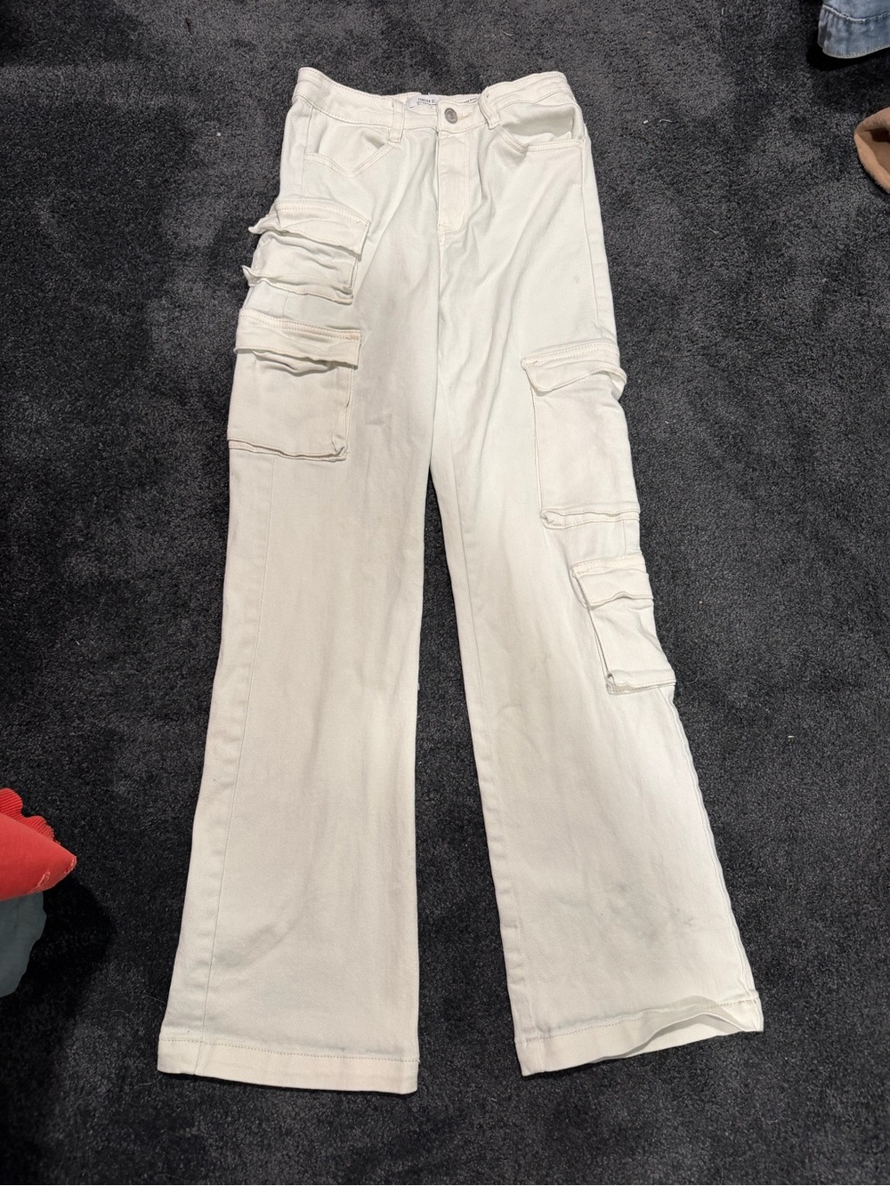 Forever 21 Cream Wide-Leg Cargo Jeans with Flap Pockets
